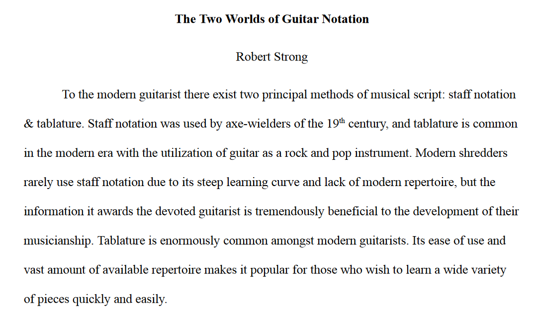 'The Two Worlds of Guitar Notation' opening paragraph